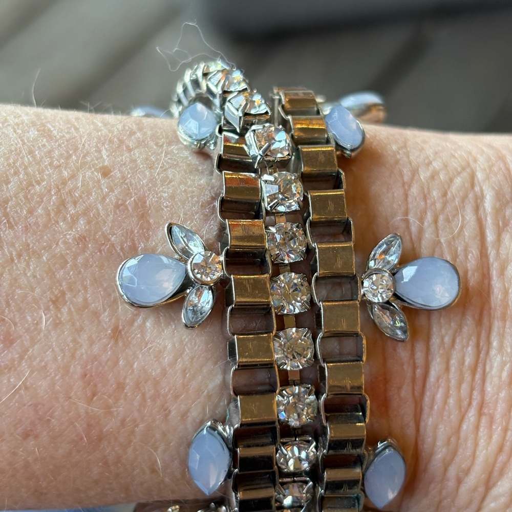 Silver and Blue Geometric Bracelet with Sparkling Accents